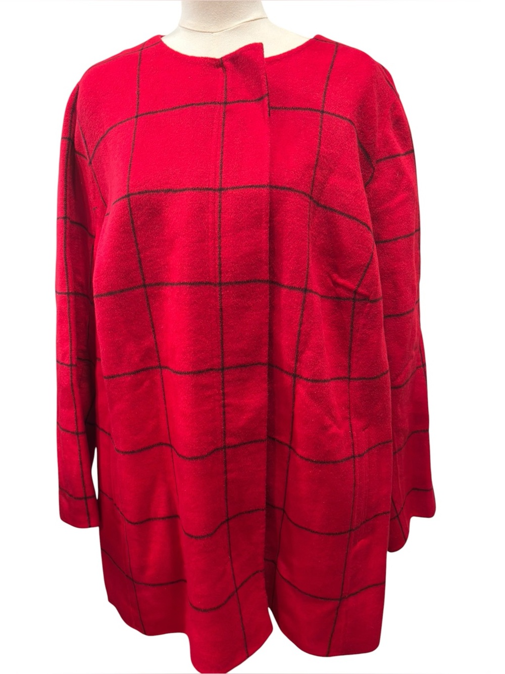 NWT Talbots 18W Double Face Wool Blend Jacket Red Black Windowpane Plus 18W